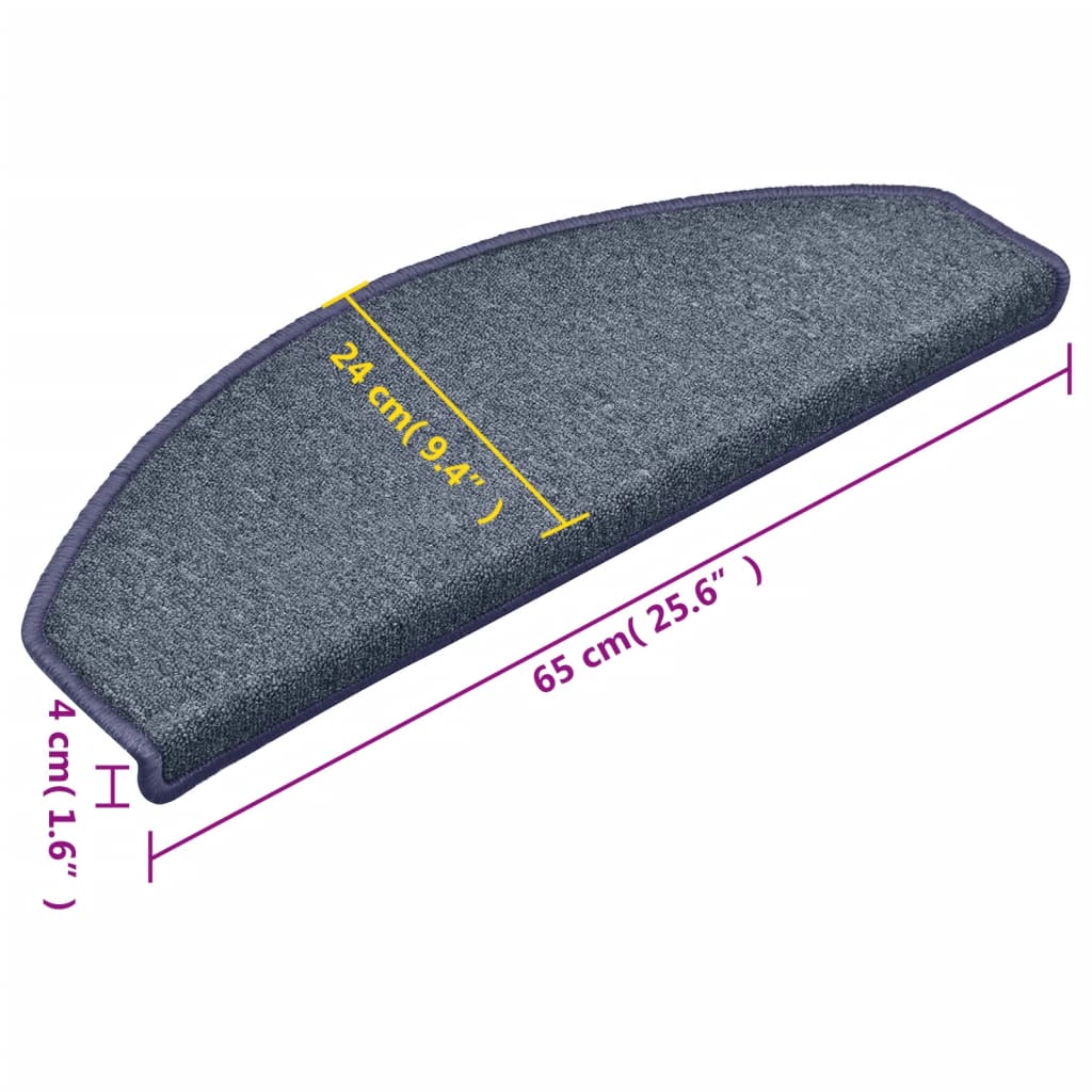 Stufenmatten 15 Stk. 65 x 24 x 4 cm Dunkelgrau und Blau Halbrund Groß