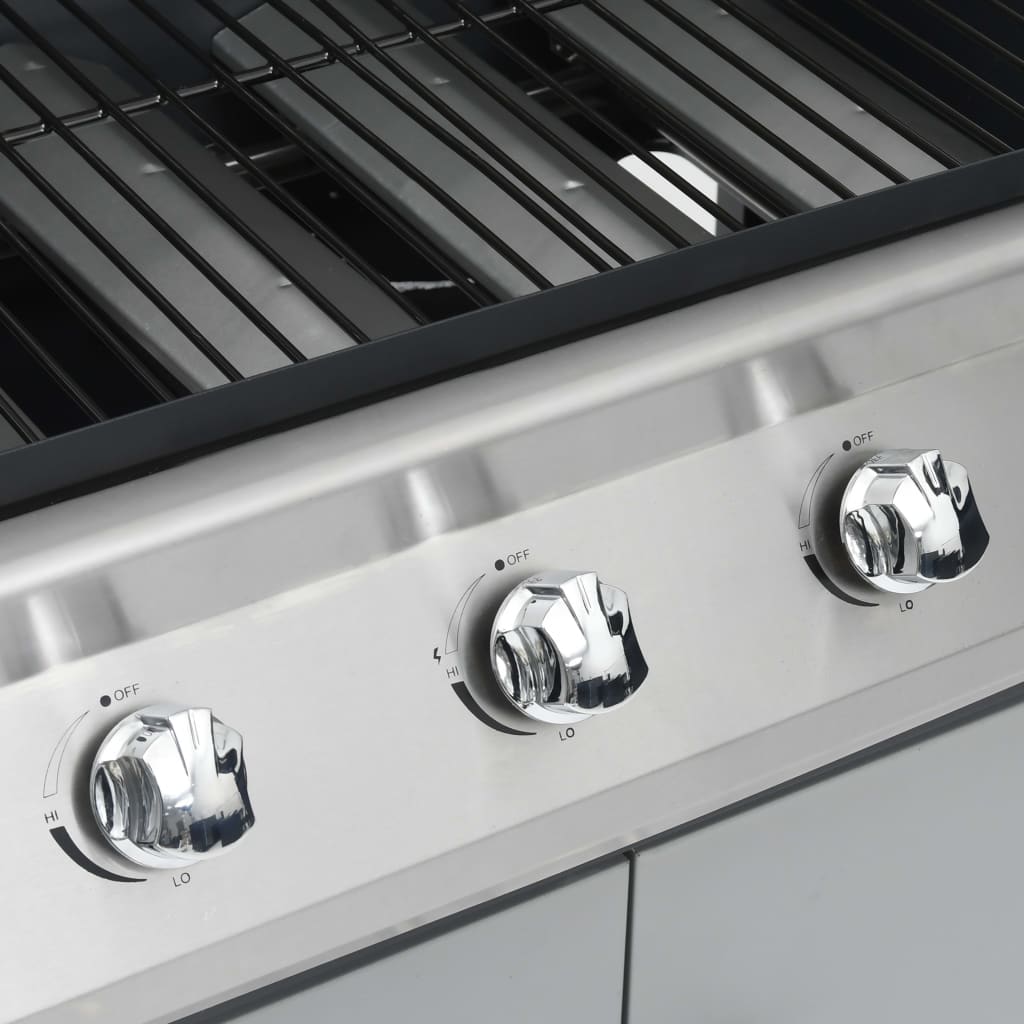 Gasgrill 4+1 Flammen Schwarz und Silbern Stahl & Edelstahl