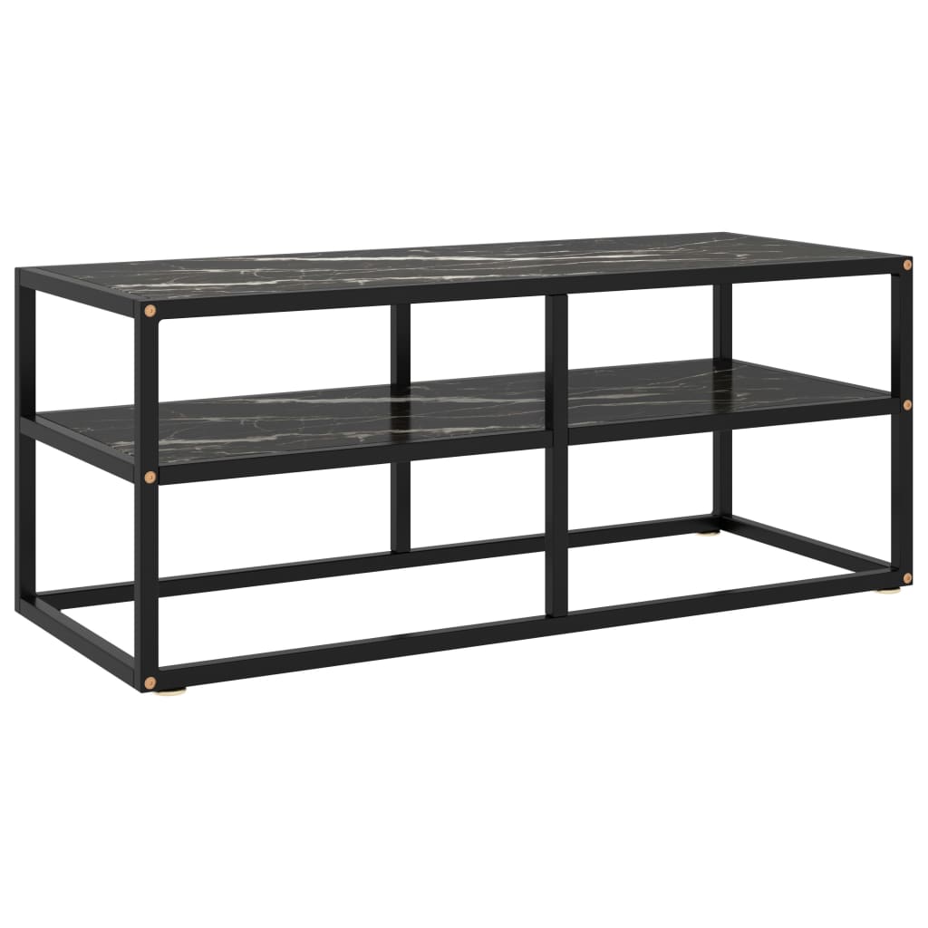 TV-Schrank Schwarz mit Schwarzer Marmor-Optik Glas 100x40x40 cm