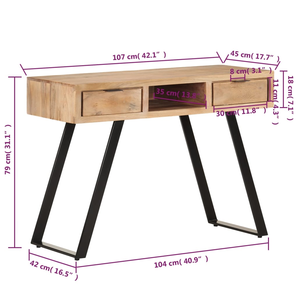 Schreibtisch 107x45x79 cm Massivholz Akazie Lebendige Kanten