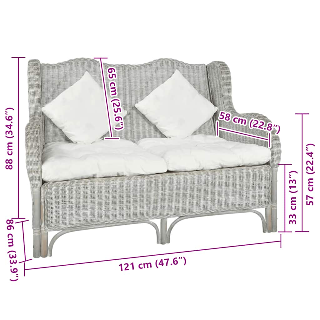 2-Sitzer-Sofa Grau Natürliches Rattan und Leinen