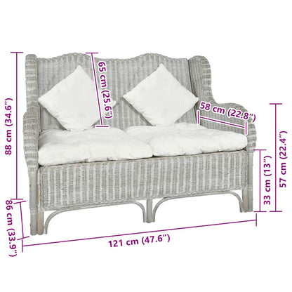 2-Sitzer-Sofa Grau Natürliches Rattan und Leinen