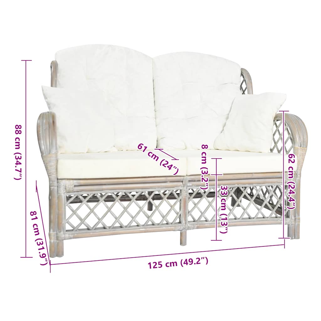 2-Sitzer-Sofa Grau Rattan