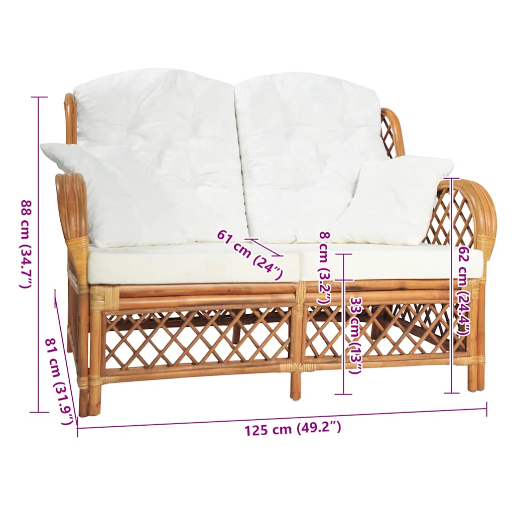 2-Sitzer-Sofa Hellbraun Rattan