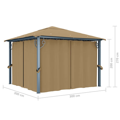 Pavillon mit Vorhang 300x300 cm Taupe Aluminium