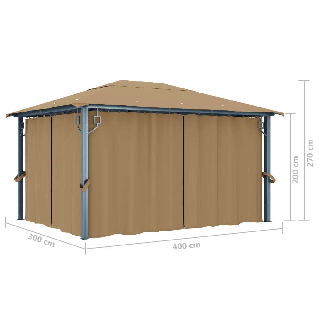 Pavillon mit Vorhang 400x300 cm Taupe Aluminium