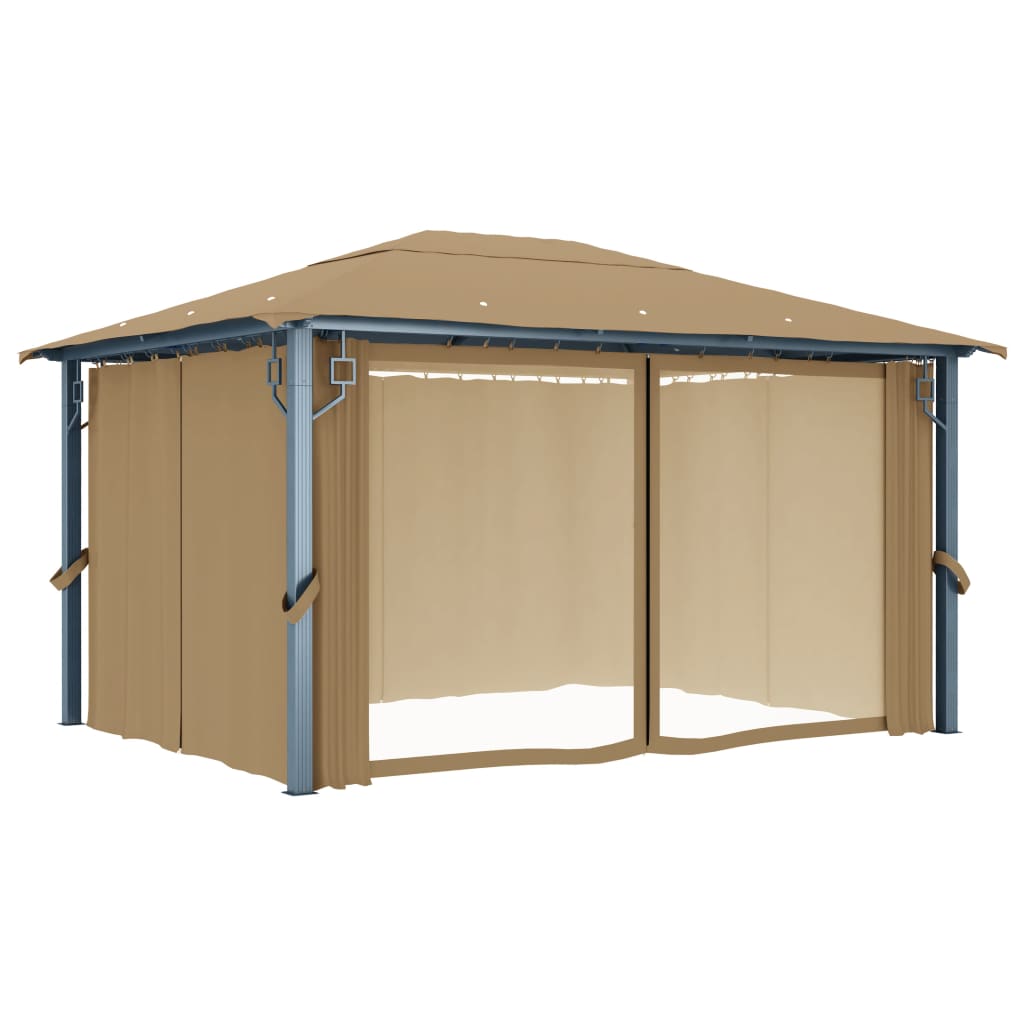 Pavillon mit Vorhang 400x300 cm Taupe Aluminium