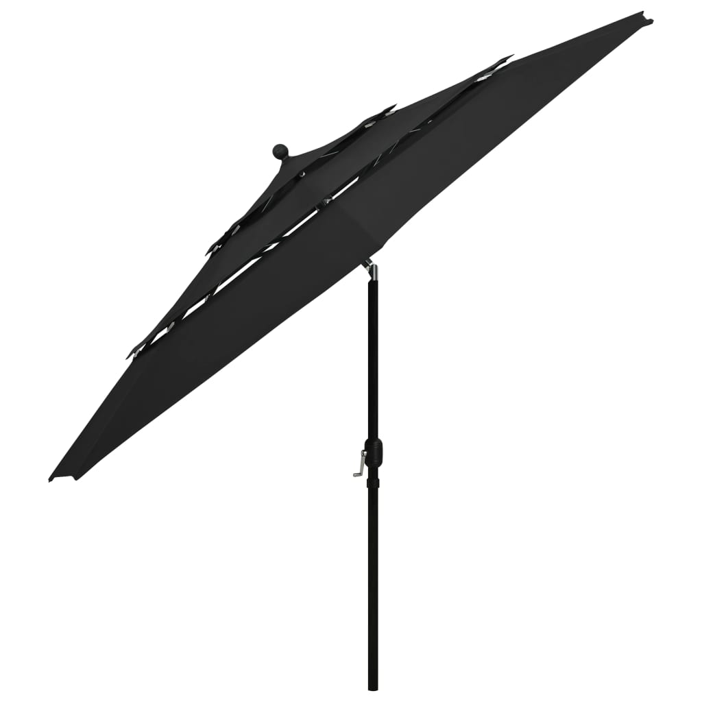 Sonnenschirm mit Aluminium-Mast 3-lagig Schwarz 3,5 m