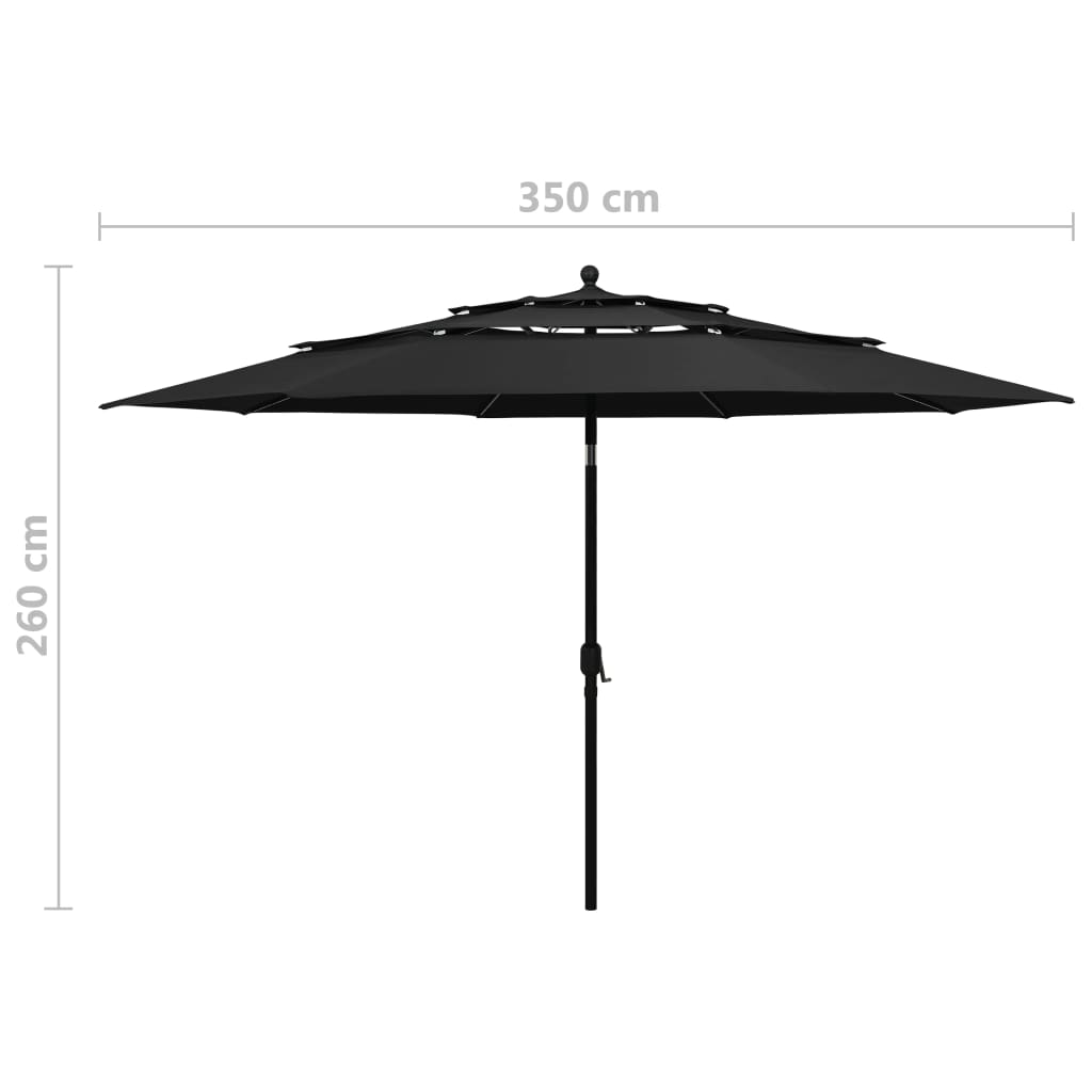 Sonnenschirm mit Aluminium-Mast 3-lagig Schwarz 3,5 m