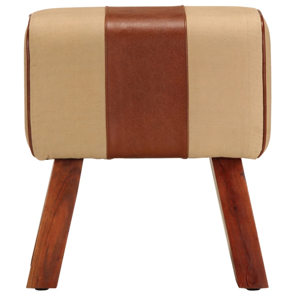 Sitzbank Turnbock-Design 38 cm Braun Echtleder Massivholz Mango