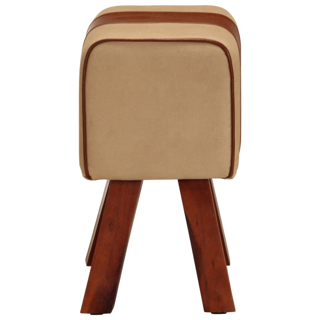 Sitzbank Turnbock-Design 38 cm Braun Echtleder Massivholz Mango