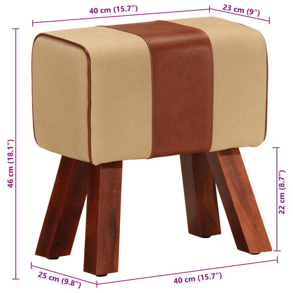 Sitzbank Turnbock-Design 38 cm Braun Echtleder Massivholz Mango