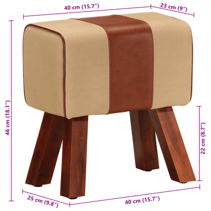 Sitzbank Turnbock-Design 38 cm Braun Echtleder Massivholz Mango