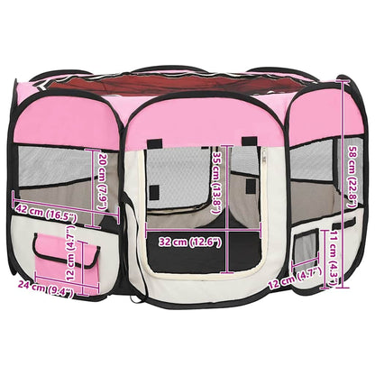 Faltbarer Welpenlaufstall mit Tragetasche Rosa 110x110x58 cm