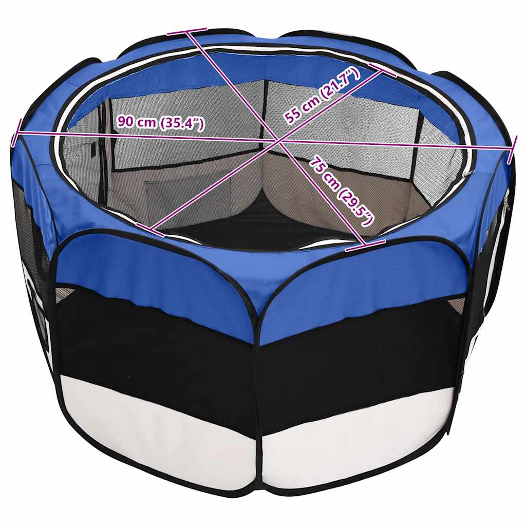 Faltbarer Welpenlaufstall mit Tragetasche Blau 90x90x58 cm