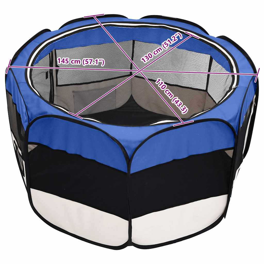 Faltbarer Welpenlaufstall mit Tragetasche Blau 145x145x61 cm