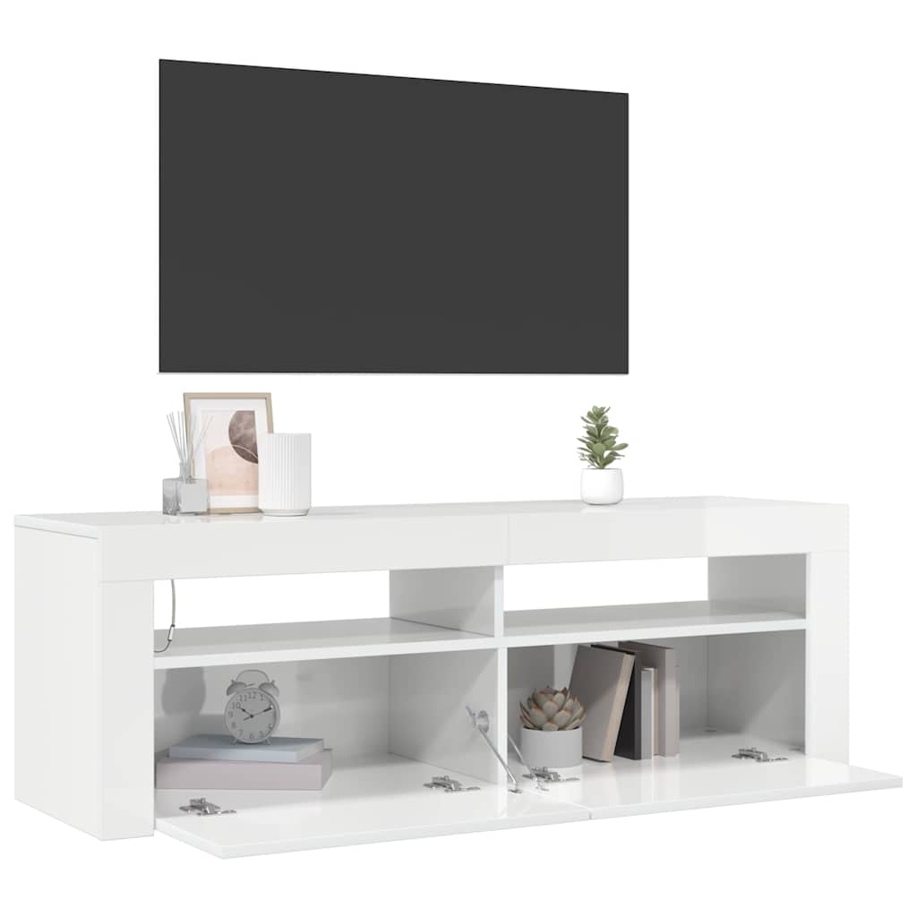 TV-Schrank mit LED-Leuchten Hochglanz-Weiß 120x35x40 cm