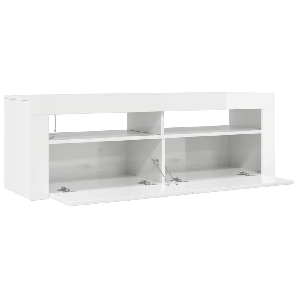 TV-Schrank mit LED-Leuchten Hochglanz-Weiß 120x35x40 cm