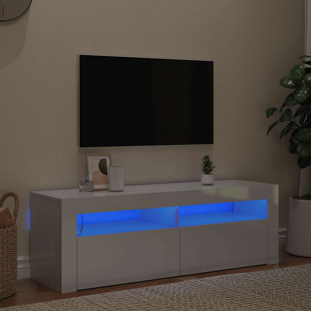 TV-Schrank mit LED-Leuchten Hochglanz-Weiß 120x35x40 cm