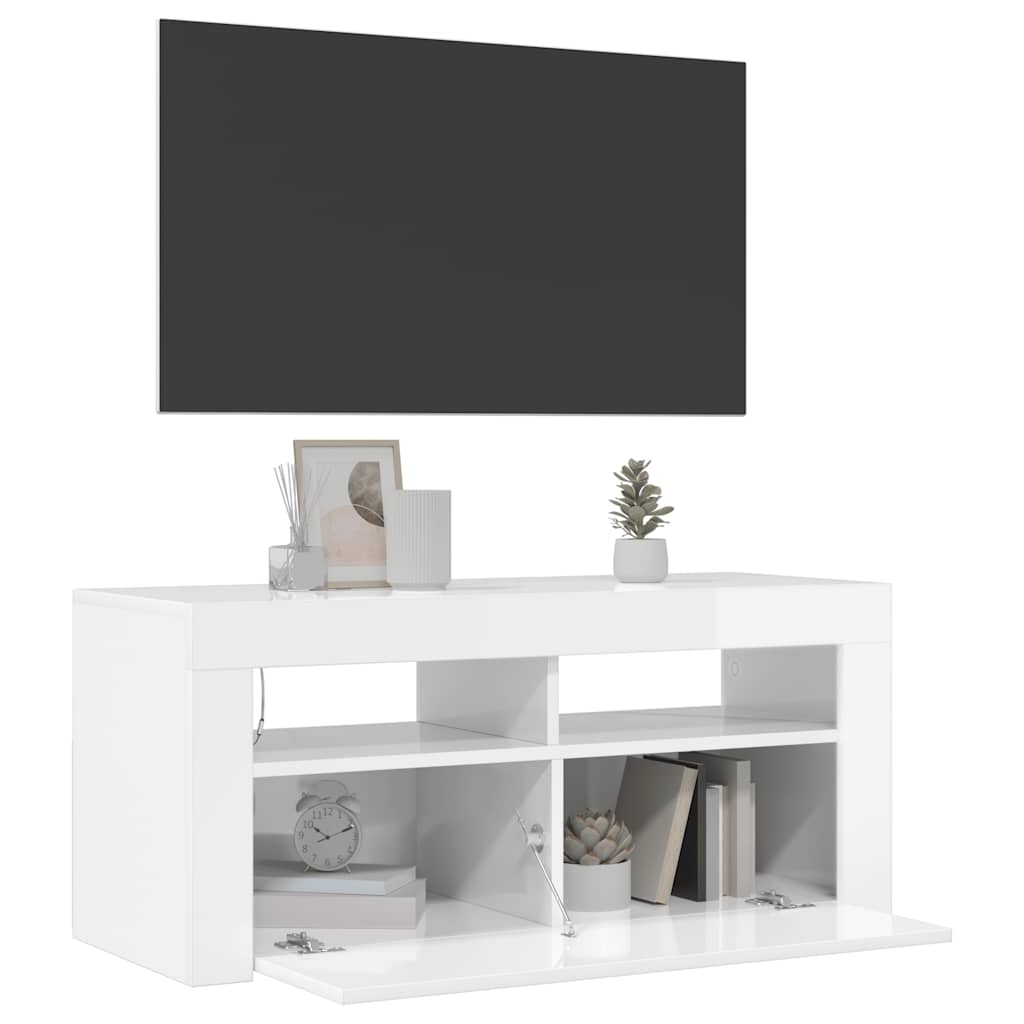 TV-Schrank mit LED-Leuchten Hochglanz-Weiß 90x35x40 cm