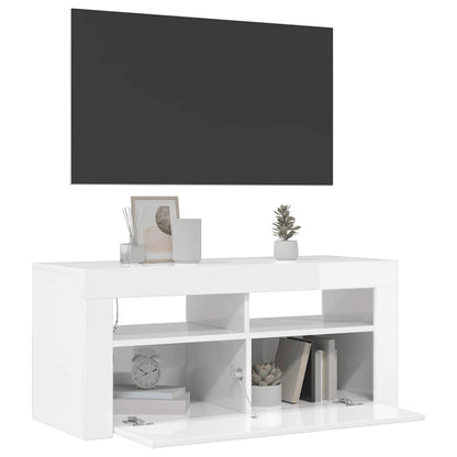 TV-Schrank mit LED-Leuchten Hochglanz-Weiß 90x35x40 cm