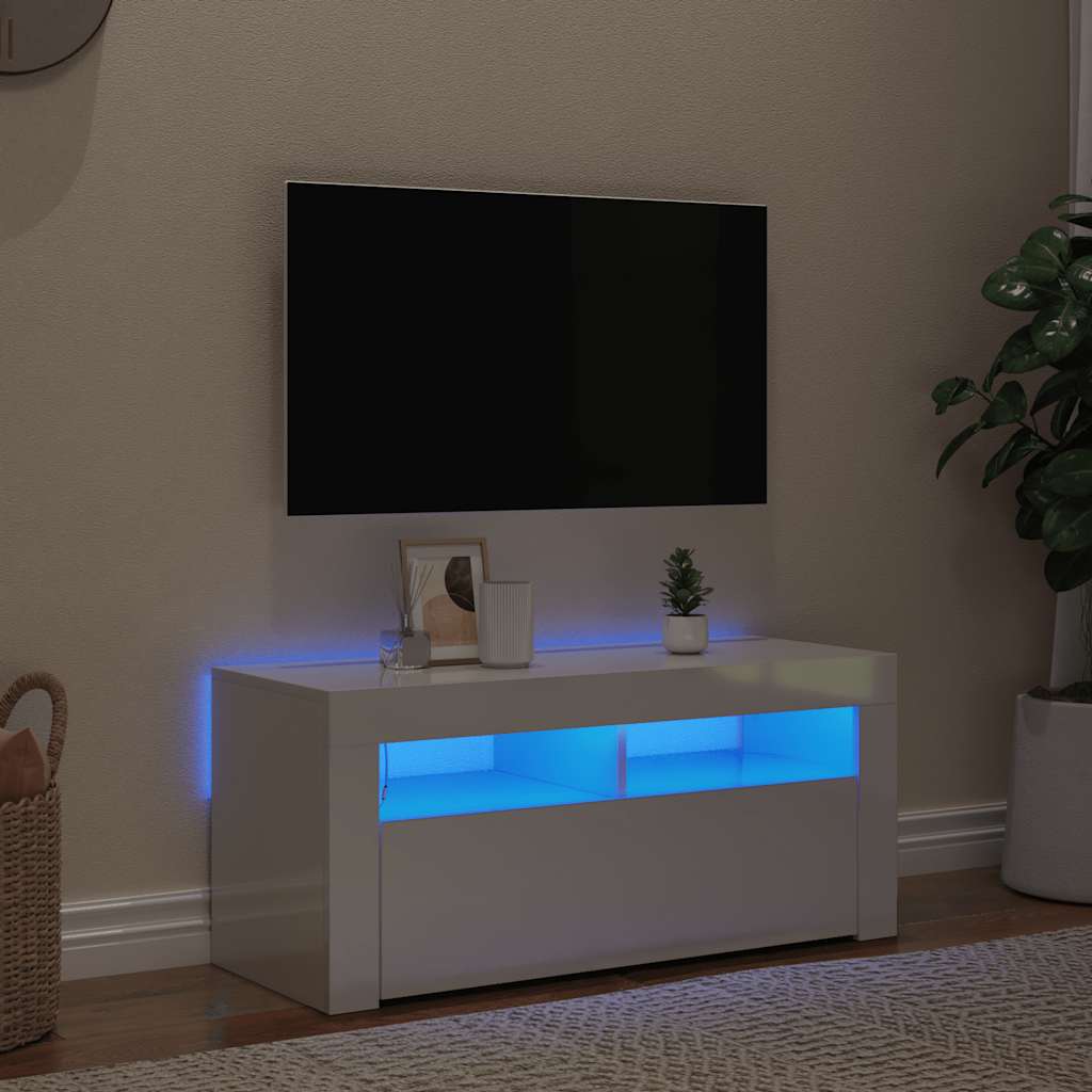 TV-Schrank mit LED-Leuchten Hochglanz-Weiß 90x35x40 cm