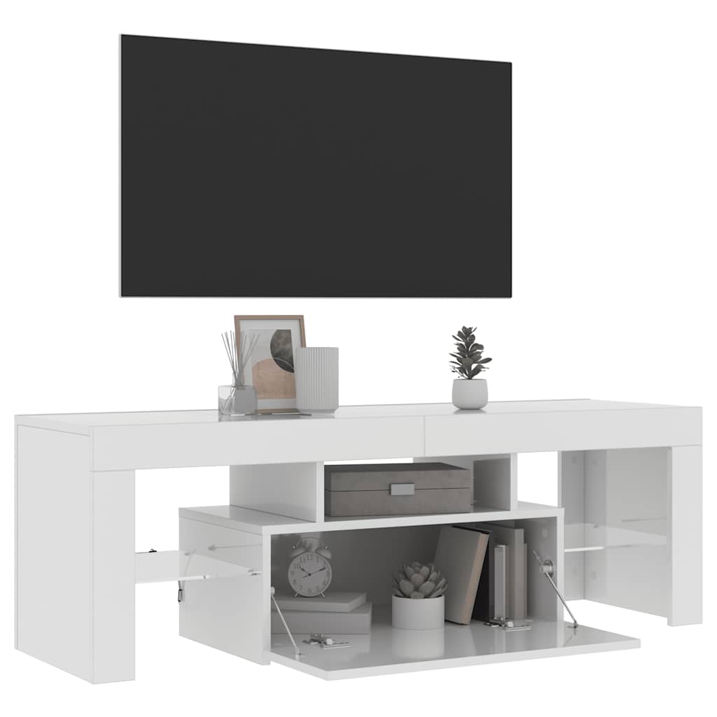 TV-Schrank mit LED-Leuchten Hochglanz-Weiß 120x35x40 cm