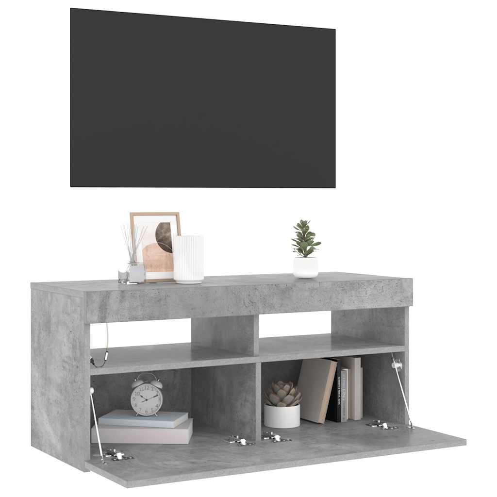 TV-Schrank mit LED-Leuchten Betongrau 90x35x40 cm