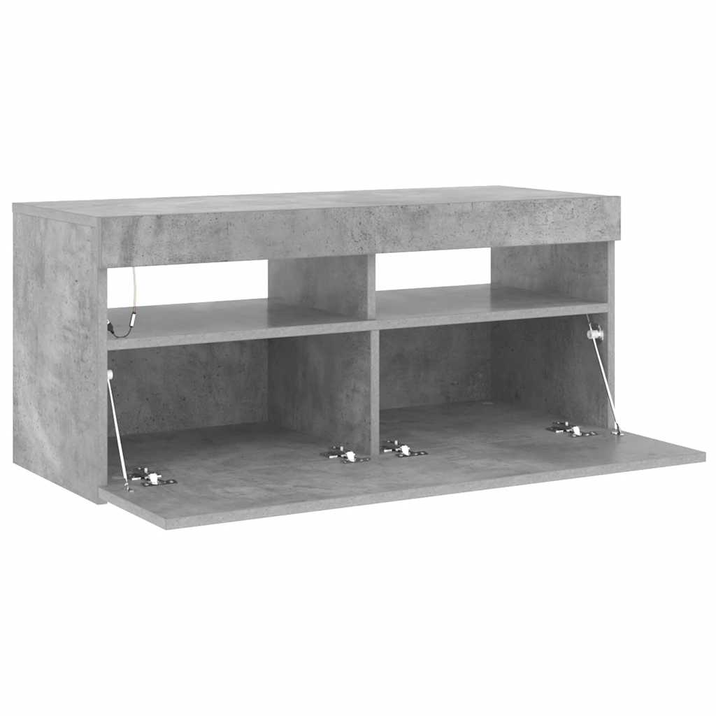 TV-Schrank mit LED-Leuchten Betongrau 90x35x40 cm