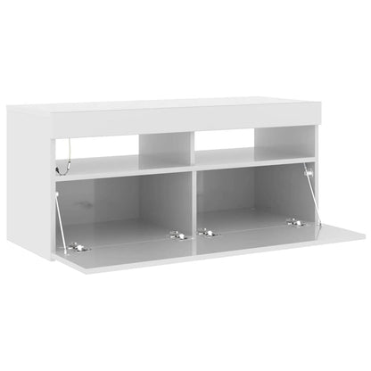 TV-Schrank mit LED-Leuchten Hochglanz-Weiß 90x35x40 cm
