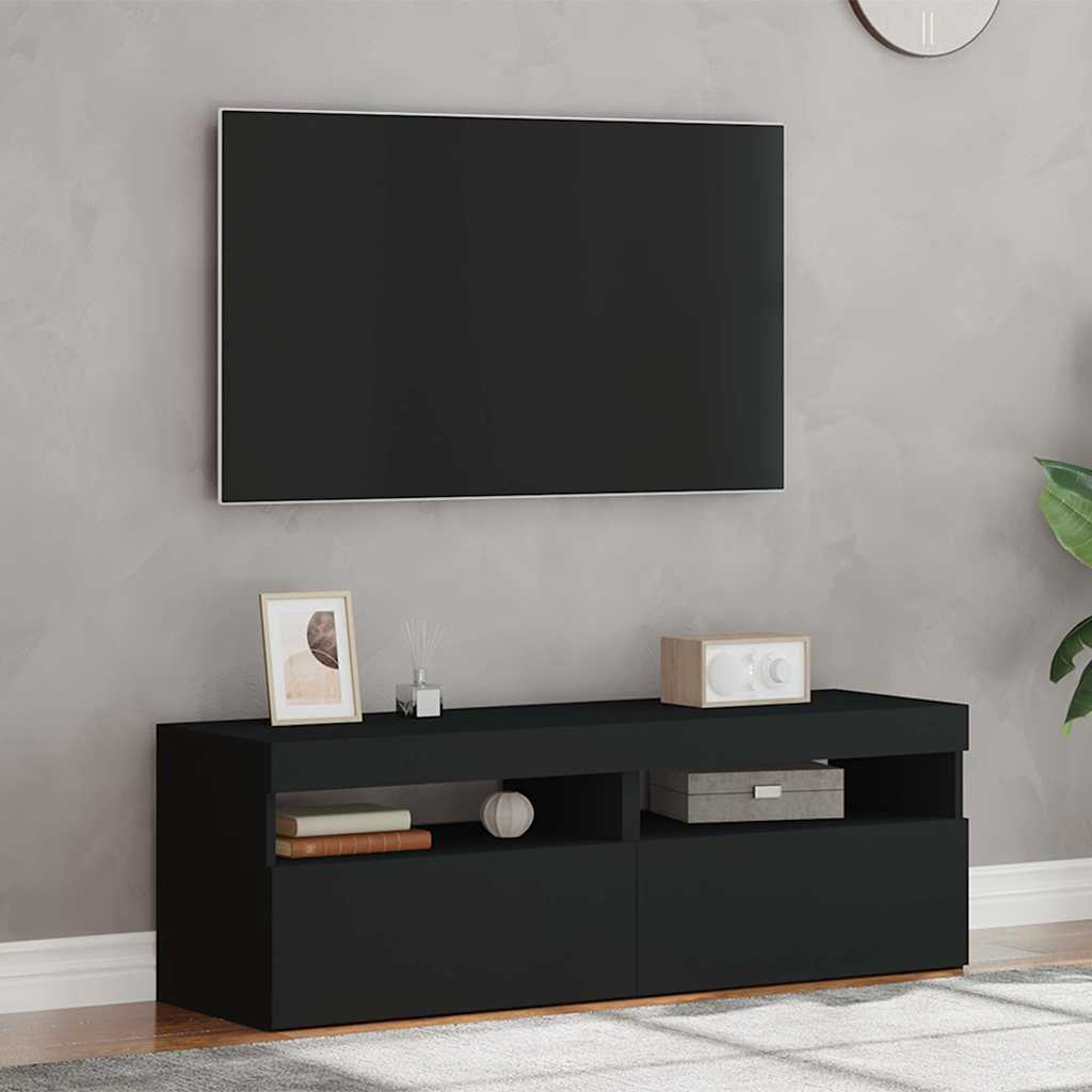 TV-Schränke LED-Leuchten 2 Stk. Schwarz 60x35x40cm