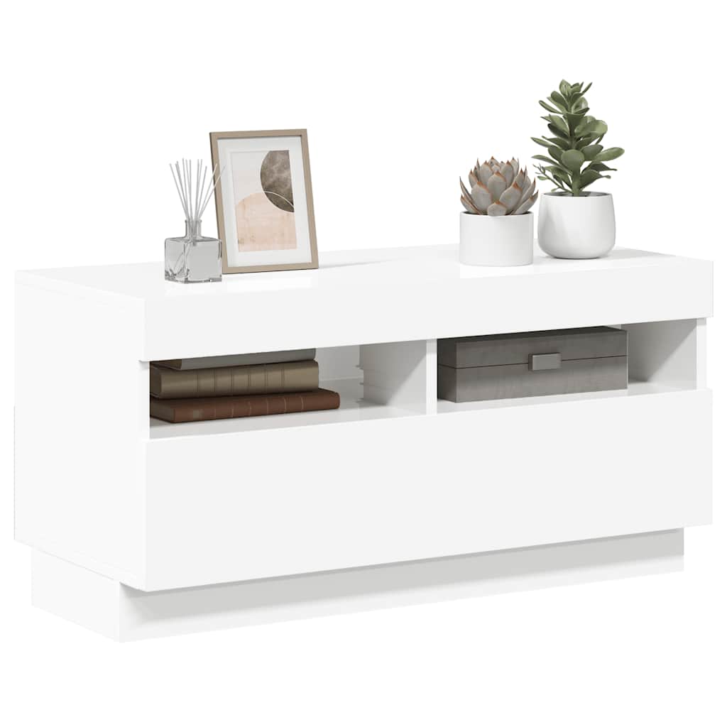 TV-Schrank mit LED-Leuchten Hochglanz-Weiß 80x35x40 cm