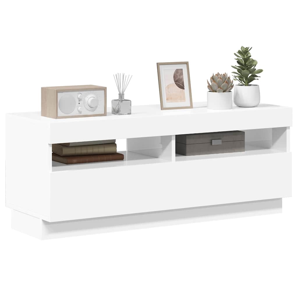 TV-Schrank mit LED-Leuchten Hochglanz-Weiß 100x35x40 cm