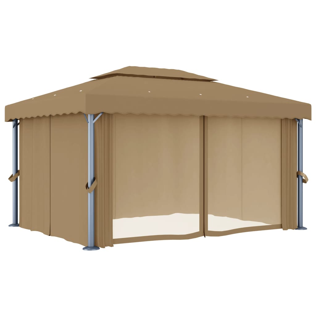 Pavillon mit Vorhang 4x3 m Taupe Aluminium
