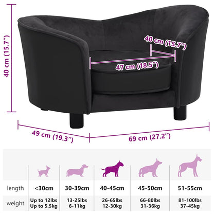 Hundesofa Schwarz 69x49x40 cm Plüsch und Kunstleder