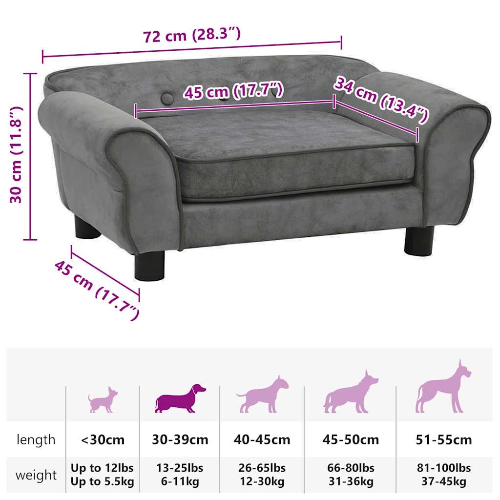 Hundesofa Dunkelgrau 72x45x30 cm Plüsch