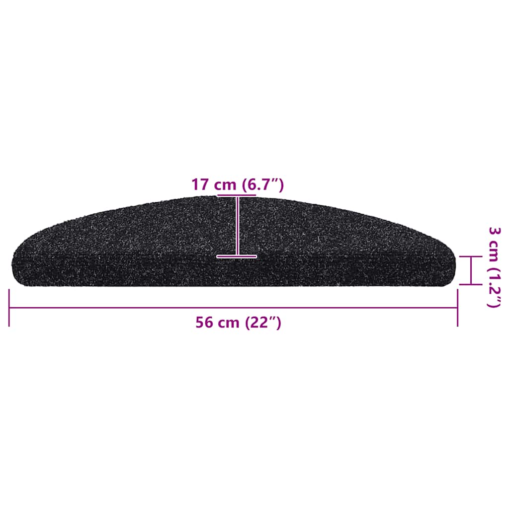Stufenmatten Selbstklebend 10 Stk. 56x17x3 cm Schwarz Halbrund