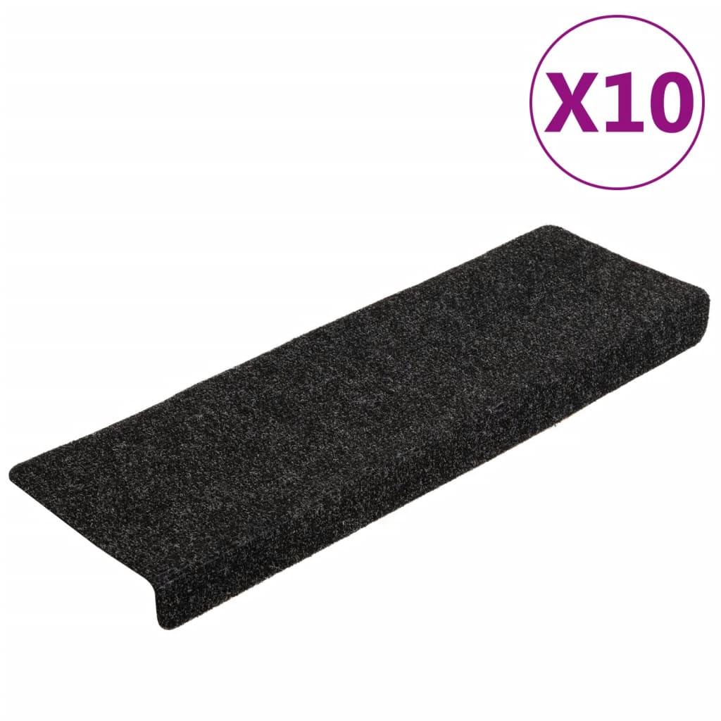 Stufenmatten Selbstklebend 10 Stk. 65x21x4 cm Schwarz Rechteckiger Rand
