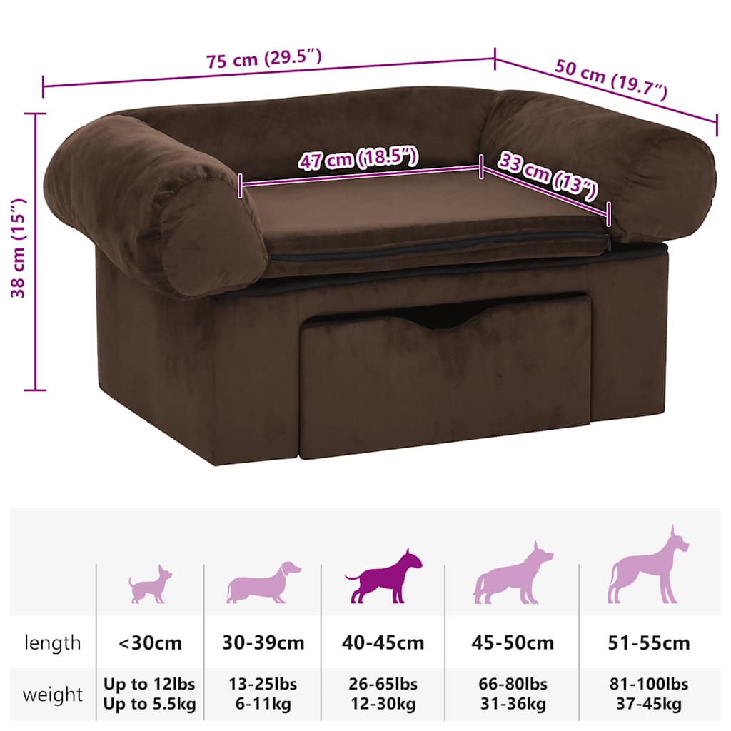 Hundesofa mit Schublade Braun 75x50x38 cm Plüsch