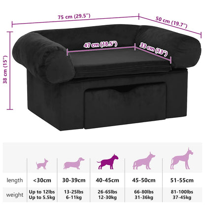 Hundesofa mit Schublade Schwarz 75x50x38 cm Plüsch