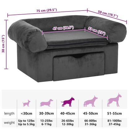 Hundesofa mit Schublade Dunkelgrau 75x50x38 cm Plüsch