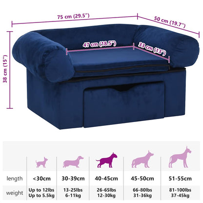 Hundesofa mit Schublade Blau 75x50x38 cm Plüsch
