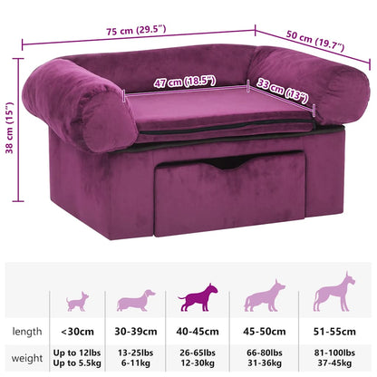 Hundesofa mit Schublade Burgunderrot 75x50x38 cm Plüsch