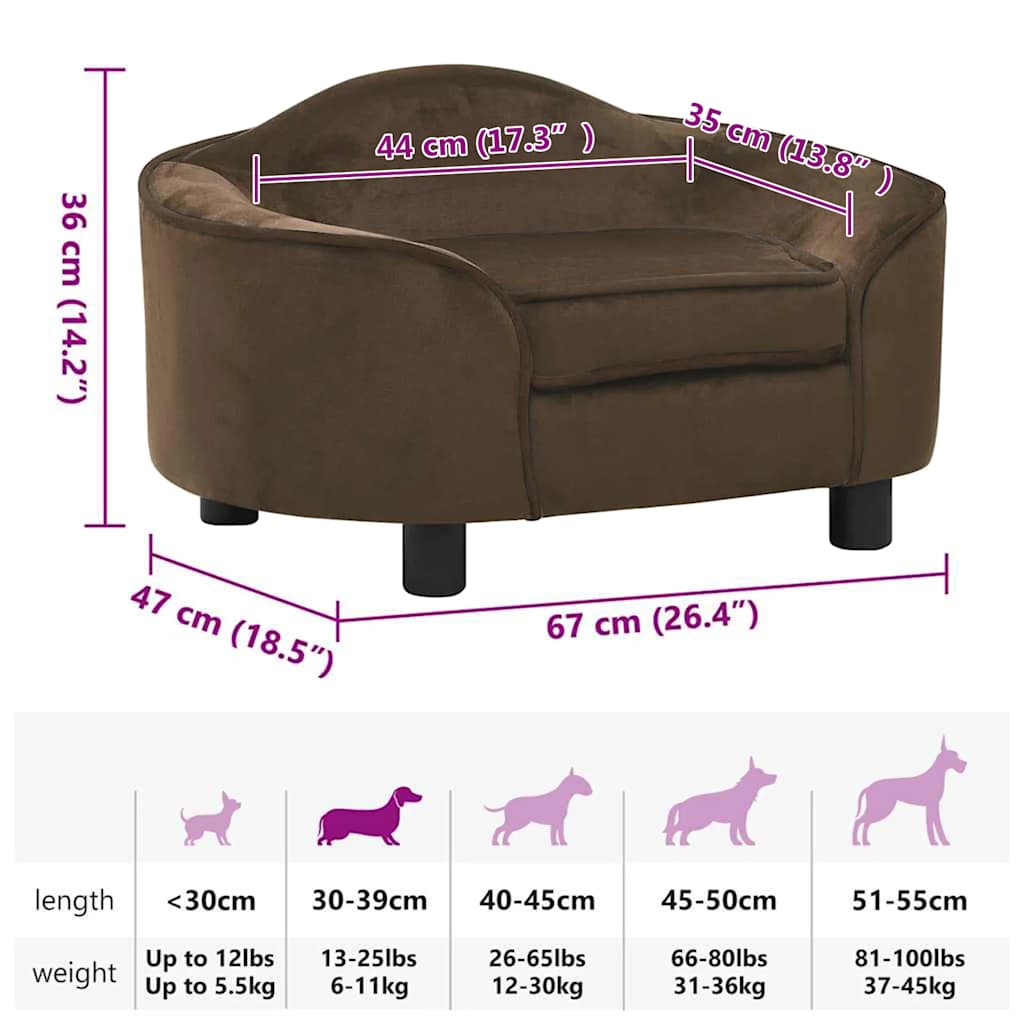 Hundesofa Braun 67x47x36 cm Plüsch