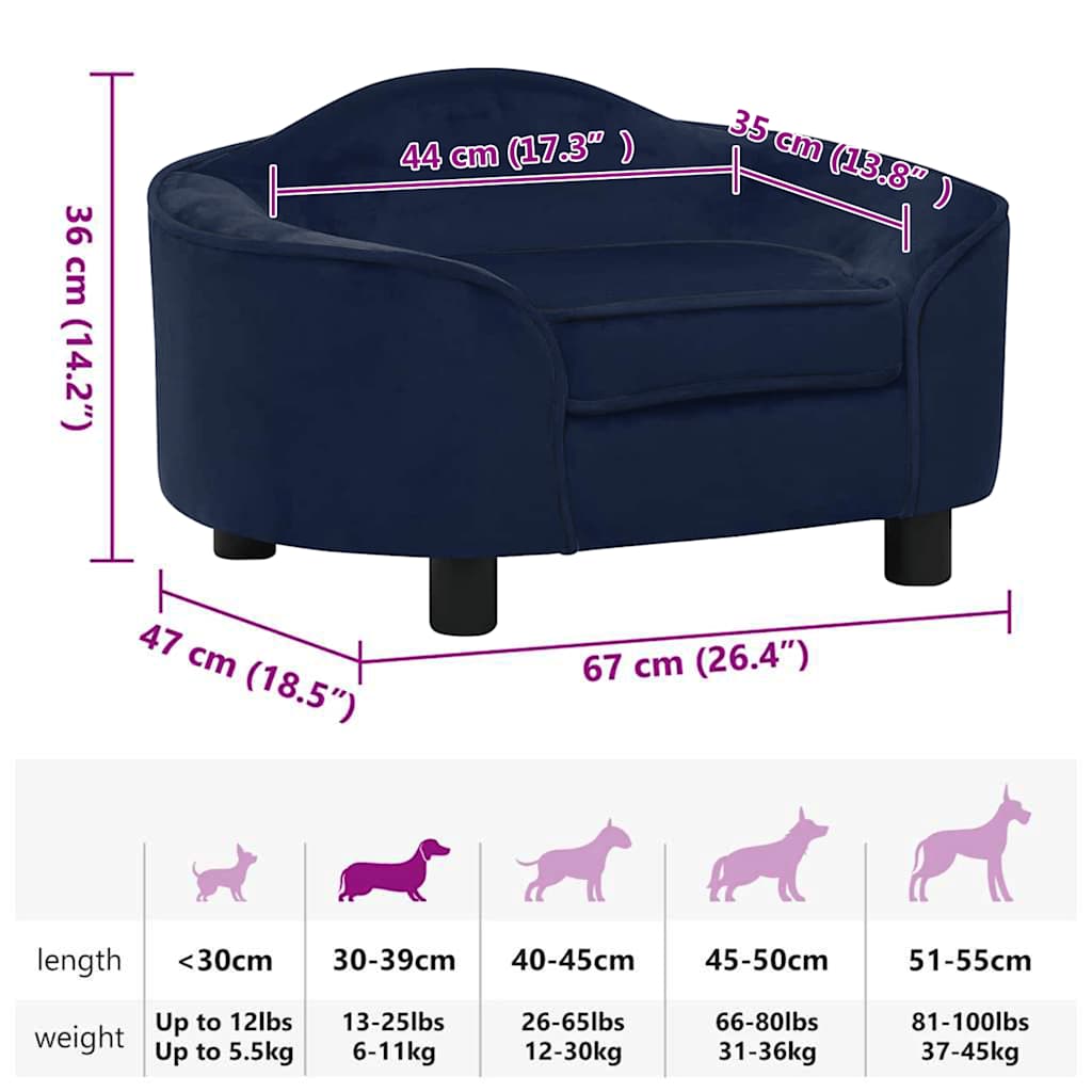 Hundesofa Blau 67x47x36 cm Plüsch
