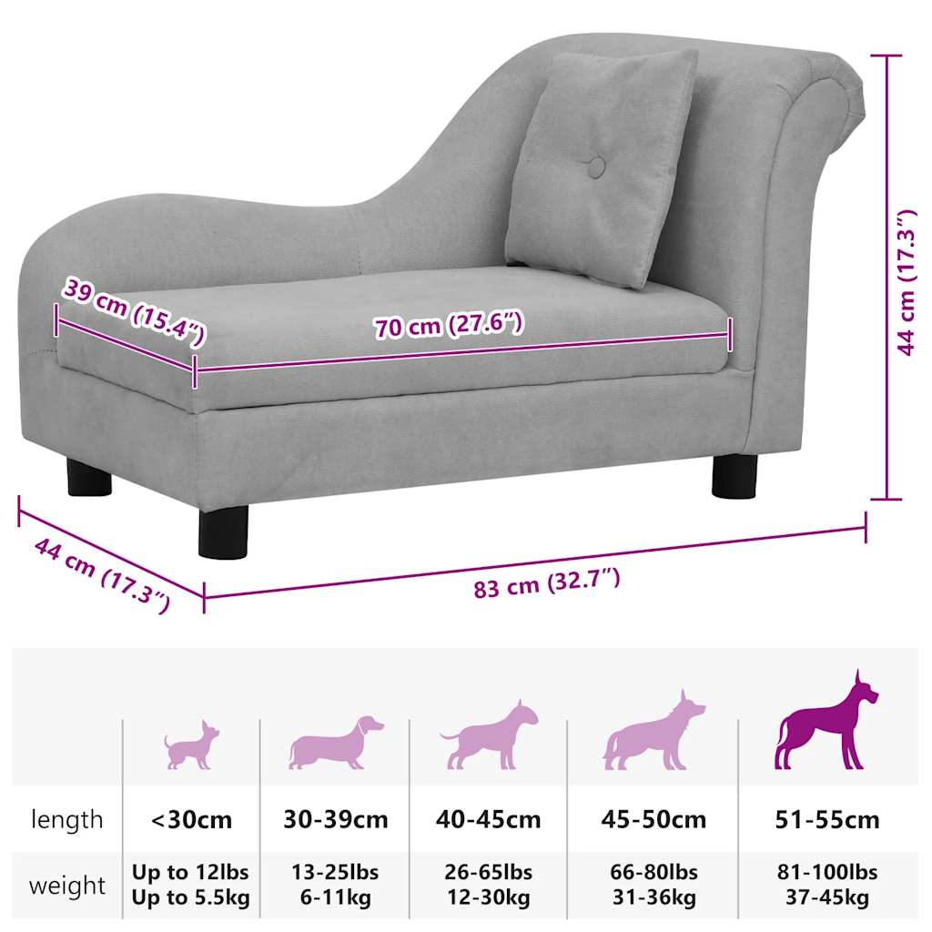 Hundesofa mit Kissen Grau 83x44x44 cm Plüsch