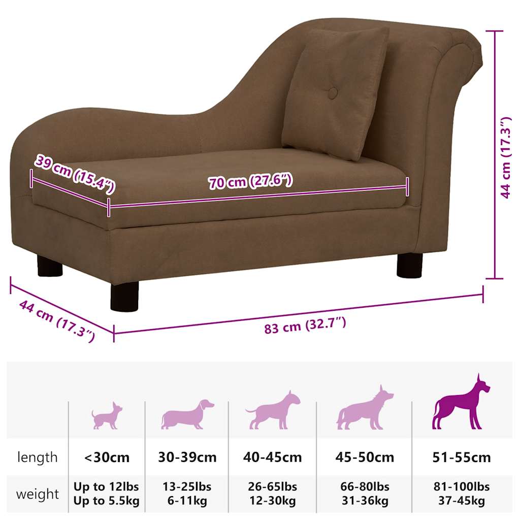 Hundesofa mit Kissen Braun 83x44x44 cm Plüsch
