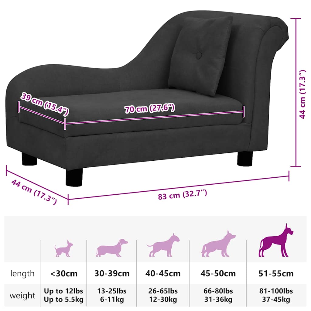 Hundesofa mit Kissen Schwarz 83x44x44 cm Plüsch