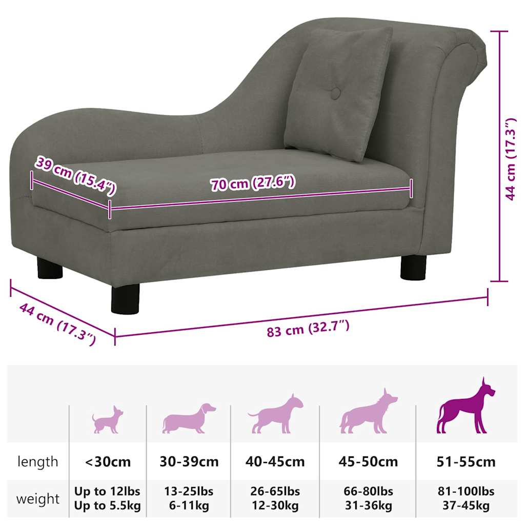 Hundesofa mit Kissen Dunkelgrau 83x44x44 cm Plüsch