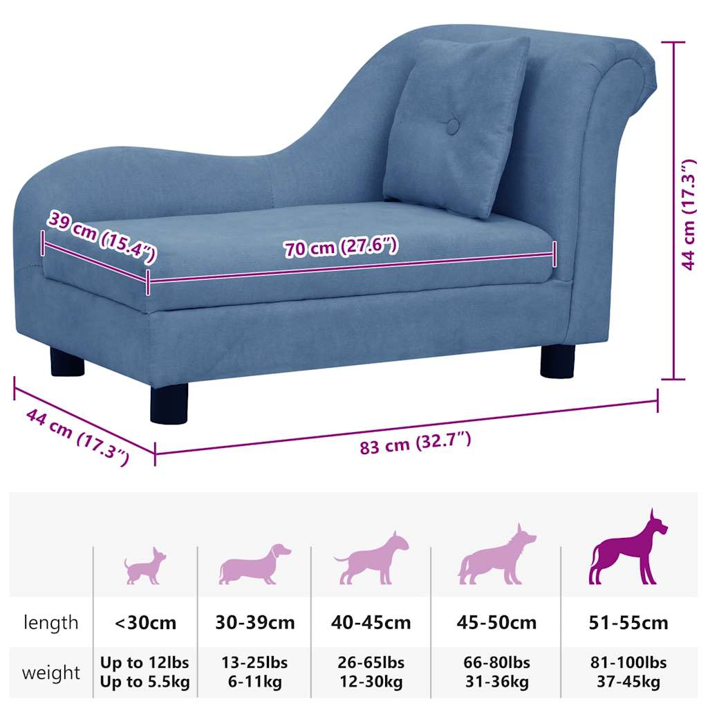 Hundesofa mit Kissen Blau 83x44x44 cm Plüsch